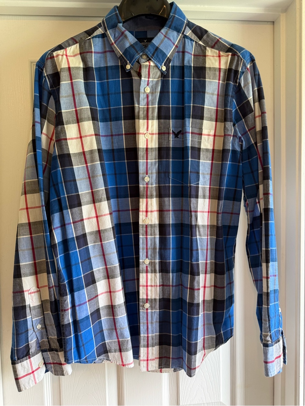 American Eagle Outfitters Blue Plaid Button-Down Shirt